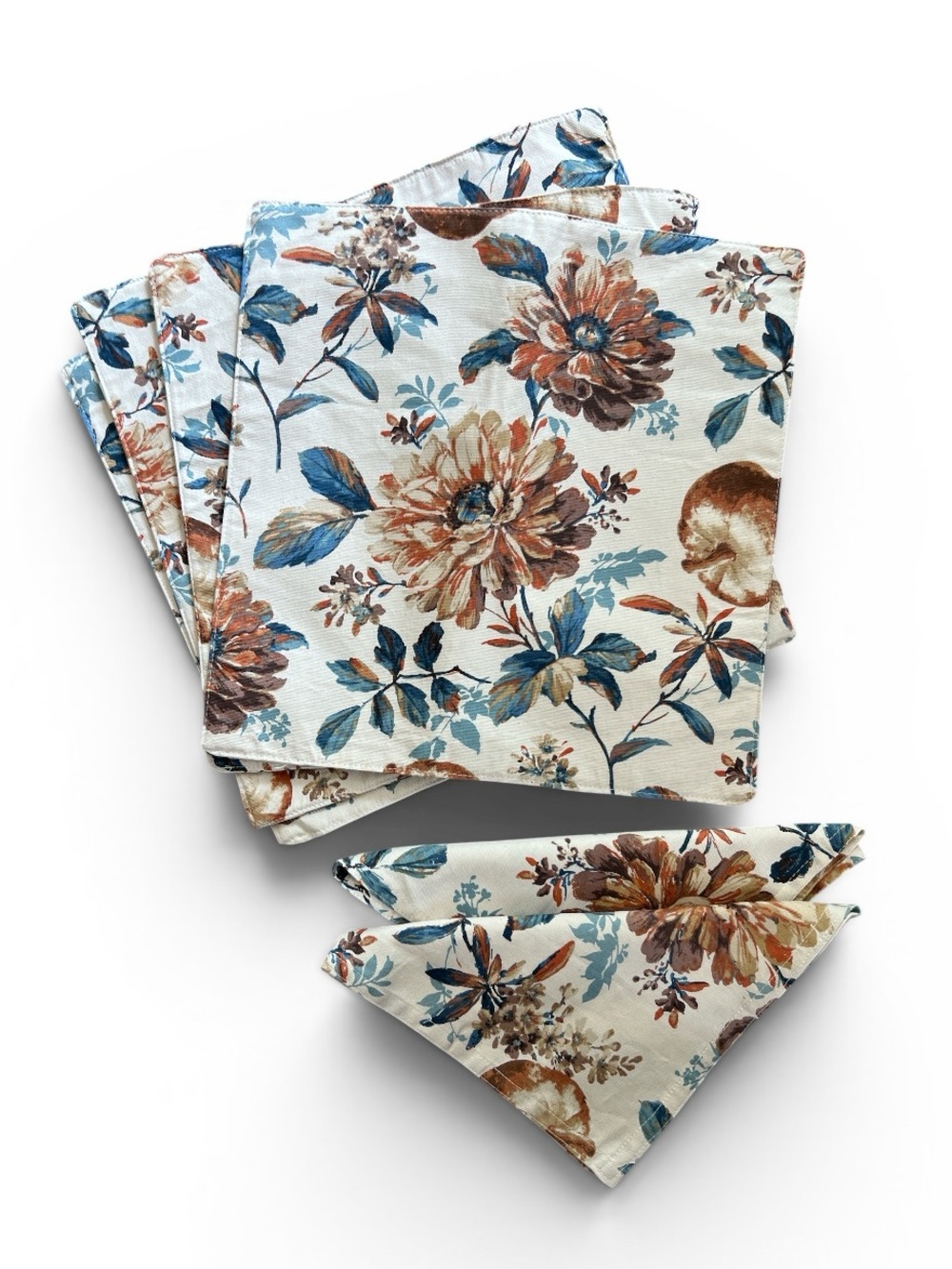 Envogue Floral Cotton placemats & Napkins in Teal, Brown & Rust